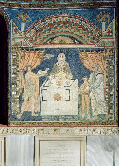 Ábrahám, Izsák és Melkizedek (mozaik) alkotó: Byzantine School