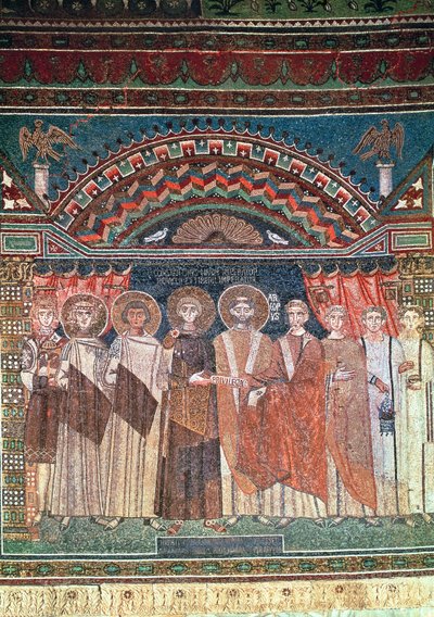 IV. Konstantin (654-85) Reparatus püspök kiváltságainak megadása a ravennai templom számára, 671-77 (mozaik) alkotó: Byzantine School