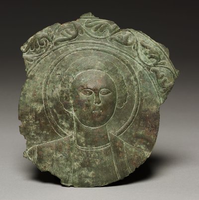 Ajtótábla egy szent fejével, 500-as évek (bronz) alkotó: Byzantine School