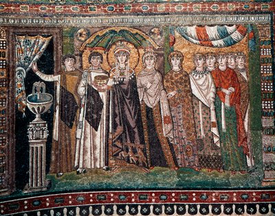 Theodora császárnő két miniszter és hét nő udvarával, Kr.u. 547 körül (mozaik) alkotó: Byzantine School