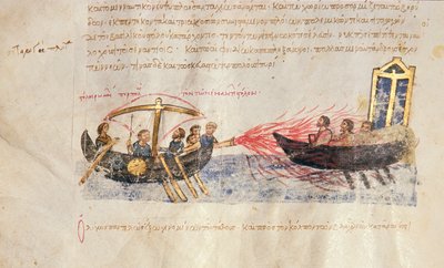 Görög tűz, Fol. 34V a Madrid Skylitzestől alkotó: Byzantine School