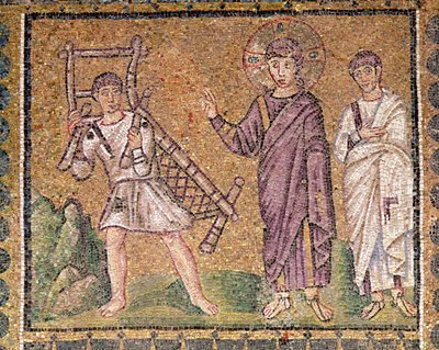 A kapernaumi bénult gyógyulása, Jelenetek Krisztus életéből (mozaik) alkotó: Byzantine School
