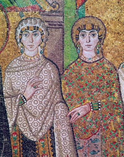 Theodora császárné két kísérője alkotó: Byzantine School