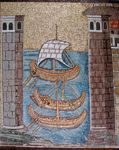 Csónakok kilátása az osztály kikötőjében (mozaikrészlet, VI. század) alkotó: Byzantine School