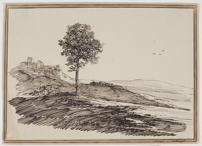 Hegyi táj fákkal, a háttérben házakkal alkotó: C.F. von Rumohr