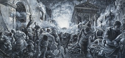 Egy város pusztulása (gouache, papír) alkotó: C.L. Doughty