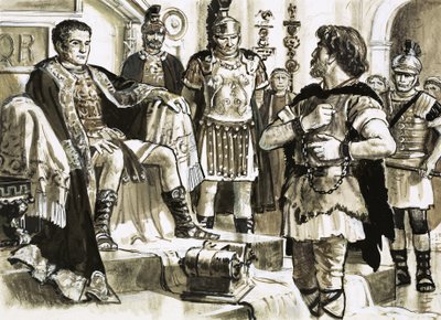 Caractacus szembeszáll Claudius császárral alkotó: C.L. Doughty