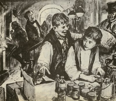 Charles Dickens mint kisfiú a feketegyárban (litográfia) alkotó: C.L. Doughty