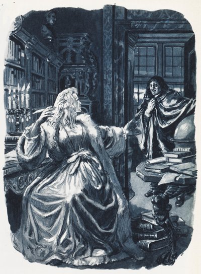 Svéd Krisztina meghívta Descartes filozófust, hogy hetente háromszor adjon neki oktatást (színes litográfia). alkotó: C.L. Doughty