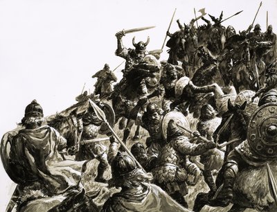 A dán vikingek megtámadják az Alfréd király vezette brit erőket. alkotó: C.L. Doughty