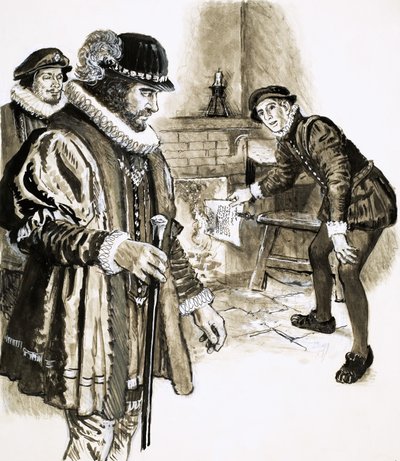 George Heriot elégeti a király 2000 dolláros adósságlevelét. alkotó: C.L. Doughty