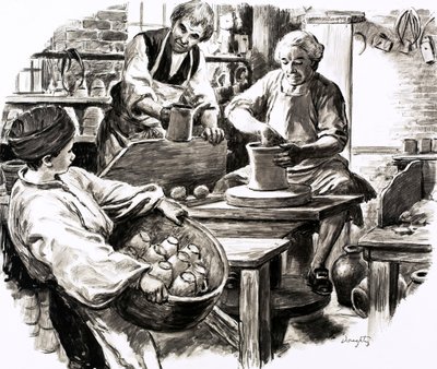 Josiah Wedgwood tanonc volt a családi fazekas üzletben (gouache, papír) alkotó: C.L. Doughty