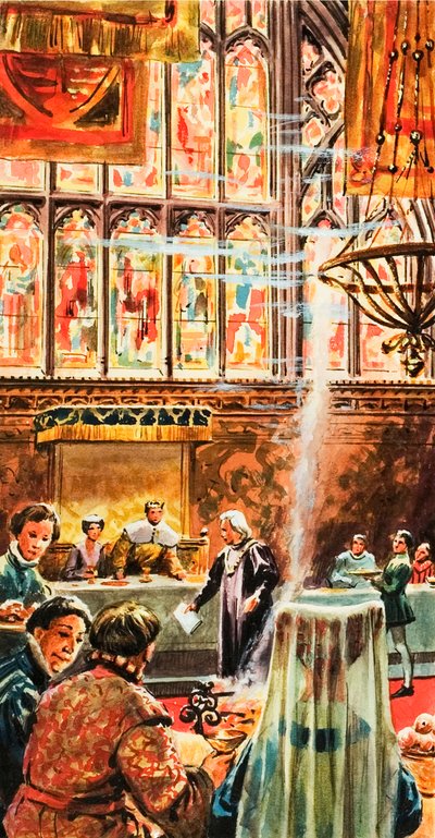 Whittington polgármester tűzbe dobja a király adósságát. alkotó: C.L. Doughty