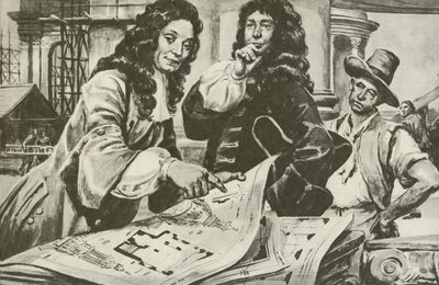 Sir Christopher Wren, a londoni Szent Pál-székesegyház építésze (litográfia) alkotó: C.L. Doughty
