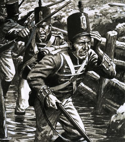 Katonák az elárasztott brit vonalakban Flushingnál alkotó: C.L. Doughty