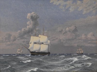 Egy fregatt és néhány más cirkáló hajó alkotó: Christoffer Wilhelm Eckersberg