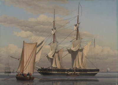 Egy amerikai haditengerészeti brig horgonyban fekszik, miközben a vitorlái száradnak alkotó: Christoffer Wilhelm Eckersberg