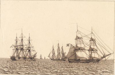 Egy fregatt horgonyoz. Illusztráció: "Lineáris perspektíva", IXb. tábla alkotó: Christoffer Wilhelm Eckersberg