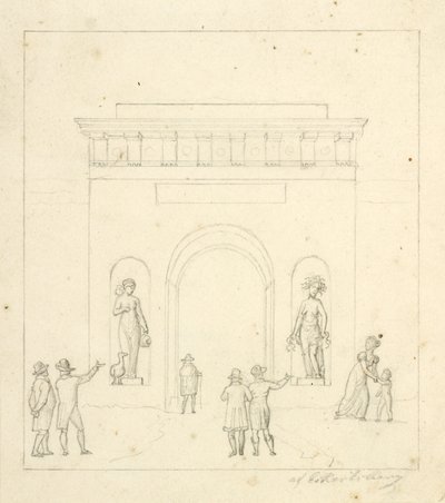 Előtérben diadalív, helyőrző figurák alkotó: Christoffer Wilhelm Eckersberg