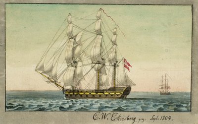 Egy dán hadihajó vitorla alatt, hátulról nézve alkotó: Christoffer Wilhelm Eckersberg