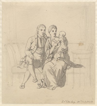 Egy fiatal házaspár ül a kanapén, ő egy gyerekkel a karján alkotó: Christoffer Wilhelm Eckersberg