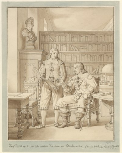 III. Frederik a királyi törvényt Peder Schumacherrel készítteti. alkotó: Christoffer Wilhelm Eckersberg