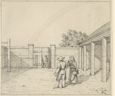 A festészetre alkalmazott lineáris perspektíva - V. tábla nem használt változatának vázlata,2 - Szivárvány az udvar felett. alkotó: Christoffer Wilhelm Eckersberg