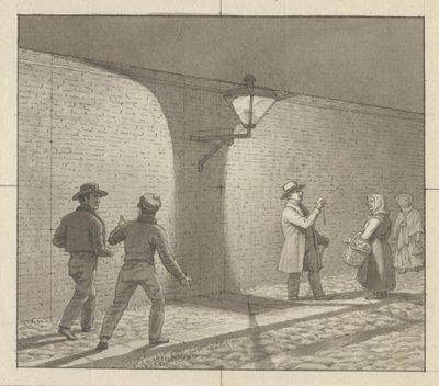A festészetre alkalmazott lineáris perspektíva, VIII. tábla, 3. ábra. 1 - Éjszakai forgalom az utcai lámpa alatt. alkotó: Christoffer Wilhelm Eckersberg