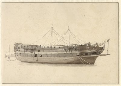 A Danmark vonalhajó a flotta bérletében az árboc felszerelése előtt. alkotó: Christoffer Wilhelm Eckersberg