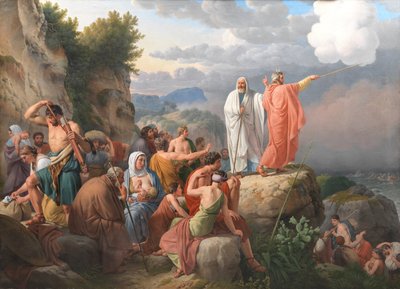 Mózes hatására a Vörös-tenger visszatér, és a fáraó serege elárasztja alkotó: Christoffer Wilhelm Eckersberg