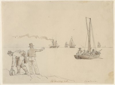 Az utasokat a Caledonia gőzhajóra küldik ki. alkotó: Christoffer Wilhelm Eckersberg