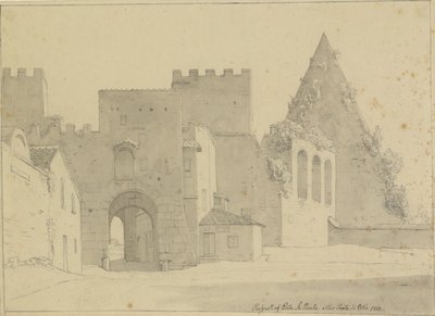 A Porta S.Paolo és a Piramide di Caio Cestio kilátása a város felől nézve, Róma. alkotó: Christoffer Wilhelm Eckersberg