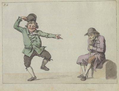 Szatirikus magazin; egy férfi ugrik és nevet, miközben egy ülő öregúrra mutat alkotó: Christoffer Wilhelm Eckersberg