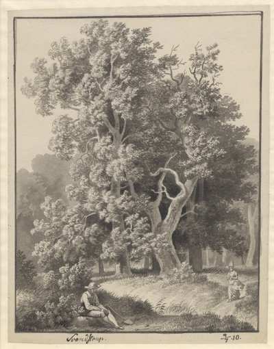 Erdő Svendstrupnál néhány figurával, előtte egy ülő férfi ásóval alkotó: Christoffer Wilhelm Eckersberg