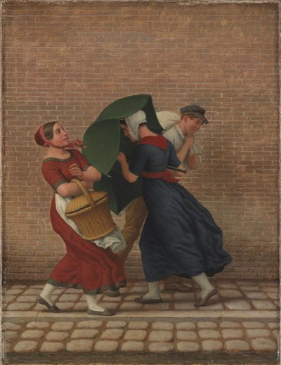 Utcai jelenet szeles és esős időben alkotó: Christoffer Wilhelm Eckersberg