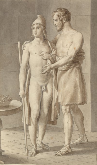 Telemachos találkozik Odüsszeusz koldusnak álcázott pásztor Eumaios - Odüsszeusz; töredéke a teljes kompozíciónak. alkotó: Christoffer Wilhelm Eckersberg