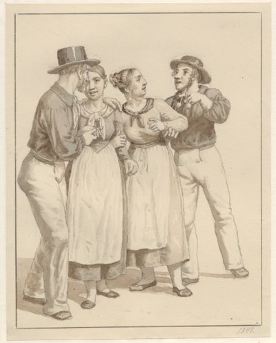 Két tengerész egy pár lányt kezel. alkotó: Christoffer Wilhelm Eckersberg