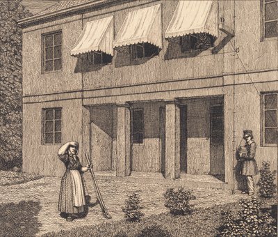 Egy villán kívül. Illusztráció: "Lineáris perspektíva", V. tábla alkotó: Christoffer Wilhelm Eckersberg