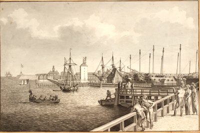 Kilátás Langelinie felől Nyholm felé, t.h. a flotta bérleti díja alkotó: Christoffer Wilhelm Eckersberg