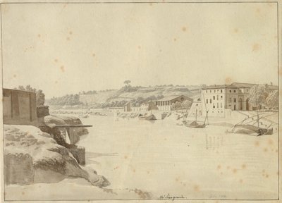 Kilátás a Tiberisre a Porto di Ripa Grande és a Porta Portese felé a Monte Aventino alatti partról, Róma. alkotó: Christoffer Wilhelm Eckersberg