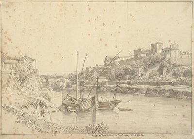 Kilátás a Tiberisre a Porto di Ripa Grande-nál a Porta Portese mellett a Marmorata és a római Monte Aventino templomok felé alkotó: Christoffer Wilhelm Eckersberg