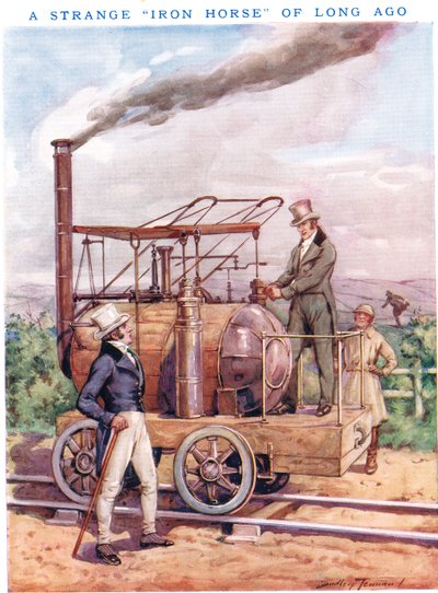 Egy különös „vasló” régről, illusztráció a „Newnes” Képes Tudáskönyvből (színes litó) alkotó: C. Dudley Tennant