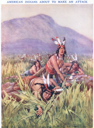 Amerikai indiánok támadás előtt (színes litho) alkotó: C. Dudley Tennant