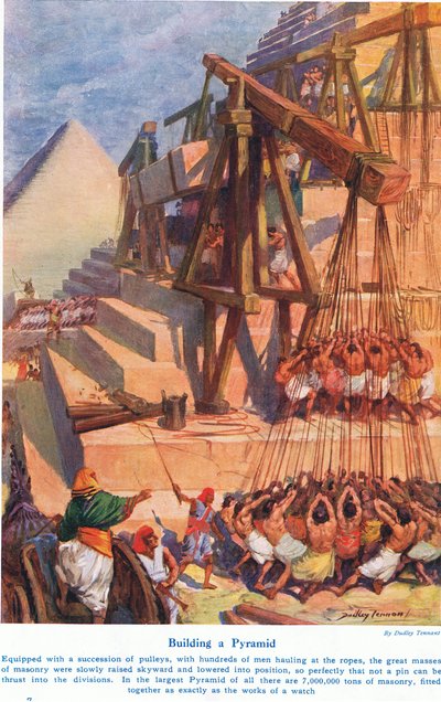Piramis építése, illusztráció a „Szárazföld és tenger csodáiból”, kiadó: Cassell, London alkotó: C. Dudley Tennant