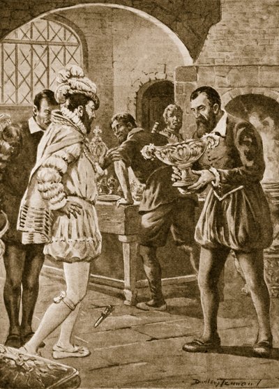 I. Ferenc meglátogatja Benvenuto Cellinit a műhelyében (litho) alkotó: C. Dudley Tennant