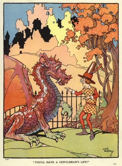 Az ember egy sárkány jövőjét jósolja (színes litho) alkotó: C. E. B. Bernard