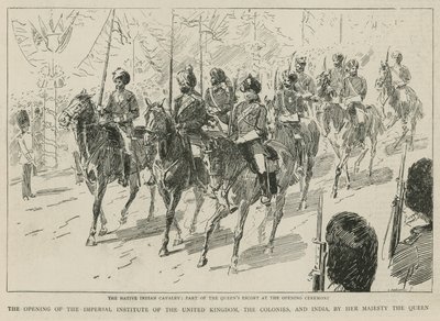 A Birodalmi Intézet: A bennszülött indiai lovasság, a királynő kíséretének része a megnyitó ünnepségen alkotó: C. Hentschell