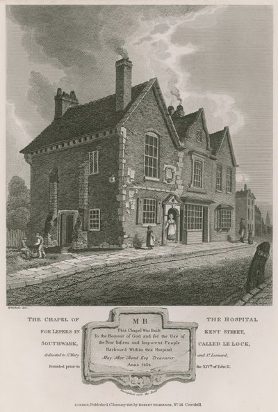 A leprások kórházának kápolnája a Kent Street-ben, Southwark államban, Le Lock néven alkotó: C. John Mayle Whichelo
