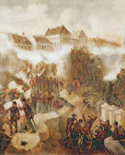 A budai vár visszafoglalása a magyar felkelők által 1849. május 21-én alkotó: C. Wemik
