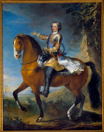 XV. Lajos (1710-1774), francia király 13 évesen, 1723-ban készült lovas portréja. Jean Baptiste Van Loo (1684-1745) és Charles Parrocel (1688-1752) festménye alkotó: C. and Van Loo J. B. Parrocel
